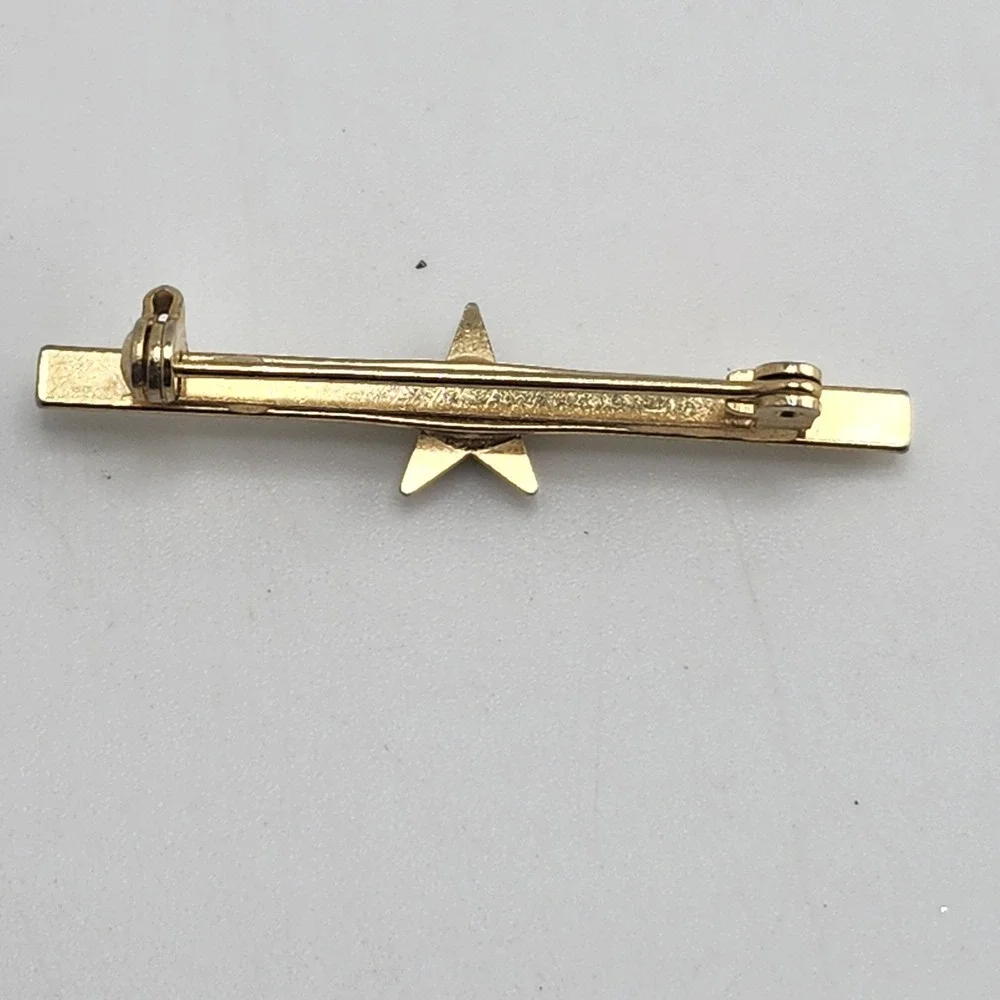 Vintage Gold Tone Bar Brooch‎ With Green Star Soviet Military Style